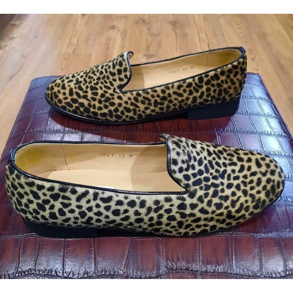 Talbots Leopard Print Calf Hair Loafers Smoking Flats Slip On Shoes Size 10M - Picture 4 of 11